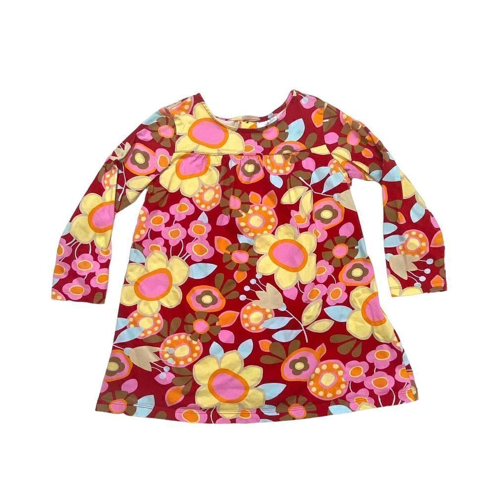 Hanna Andersson‎ Size 120cm 6-7 Red Pink Long Sleeve Floral Casual Dress